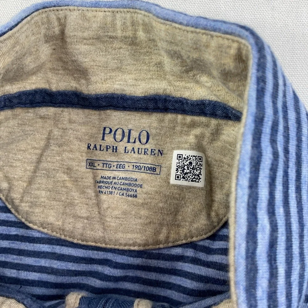 Polo Ralph Lauren Sweater Men Sz 2XL 1/4 Zip Striped Jersey Pullover Blue Pony